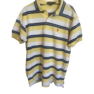 U.S Polo Assn. Yellow Blue White Signature Stripe Cotton Polo Shirt Size XL